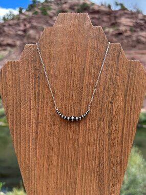 Handmade Brushed Steel Western Pearl 2 inch Graduated Bar Necklace 16 inch